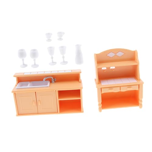 BESTonZON 1 Satz Puppenhaus Spielzeug kinderküche Kitchen Miniature Dollhouse Kitchen sammlerstücke Miniature Kitchen Set Mini-Küchendekoration Minischrank Mini-Sachen Plastik Orange von BESTonZON