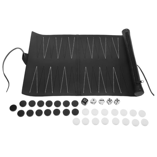 BESTonZON 1 Satz Schachbrett Backgammon-Set PU Leder Schach Schachmatte Tragbar Gesellschaftsspiel spielmatte Reiseschachmatte Tischschachspielzeug Schach Reisespiele Melamin Black von BESTonZON