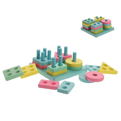 BESTonZON 1 Satz Shape-Matching-Spalte Puzzle rätselbuch knobeleien für rätsel für Toys for kognitive Spielsachen Holzbaustein hölzern Colorful von BESTonZON