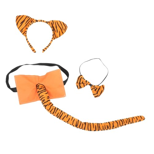 BESTonZON 1 Satz Tiger-Stirnband Tiger-Cosplay-Kostüm Plüsch Fliege Kleid mit Tiermotiv Plüsch-Tierhaarband Tiger Ohren haarreif Party weibliches Haarband Cosplay-Kit für Mädchen Plastik von BESTonZON