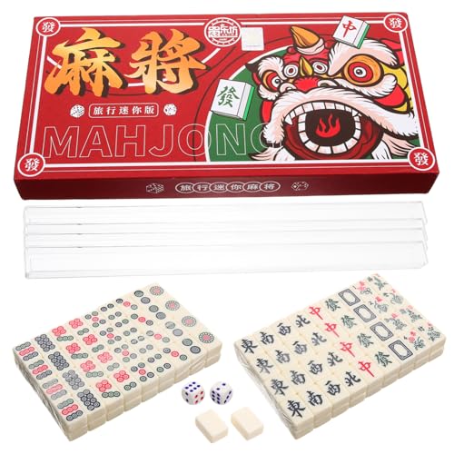 BESTonZON 1 Satz Tragbares Mini-Mahjong Tragbares Mahjong-Set Mini-Mahjong-Set mit sicherer Verarbeitung Mahjong-Brettspiel Mahjong-Ständer Mahjong Reisespielzeug chinesisches Mahjong-Spiel von BESTonZON