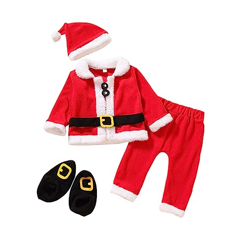 BESTonZON 1 Satz Vierteiliges Weihnachtsset -Maskerade-Outfit Weihnachts-Cosplay-Kostüm weihnachtsanzug weihnachtskleider Kinderkleidung Weihnachtsmann-Kleidung Baumwolle von BESTonZON