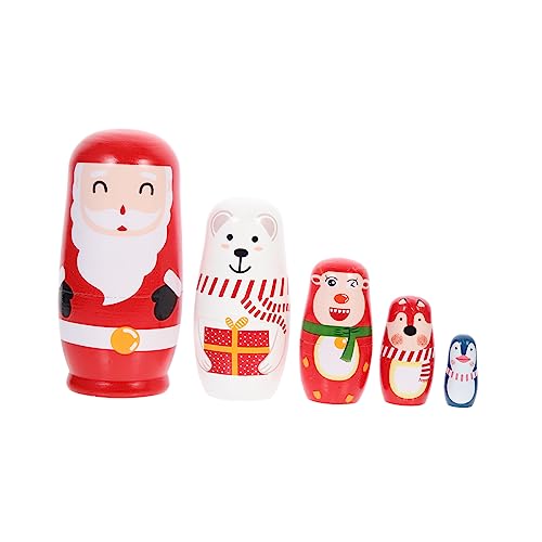 BESTonZON 1 Satz Weihnachtspuppe Ornamente Figur Weihnachtsspielzeug Wohnkultur Weihnachts-nistpuppe Bemalte Stapelpuppe 6-lagige Stapelpuppen Cartoon-nistpuppe Holz von BESTonZON