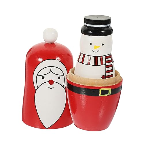 BESTonZON 1 Satz Weihnachtspuppe Weihnachtsspielzeug Puppen Geburt Nistpuppen Weihnachtsschmuck Figur Russian doll kinderspielzeug 5-lagige Stapelpuppen Weihnachts-Nistpuppe Puppendekor Holz von BESTonZON