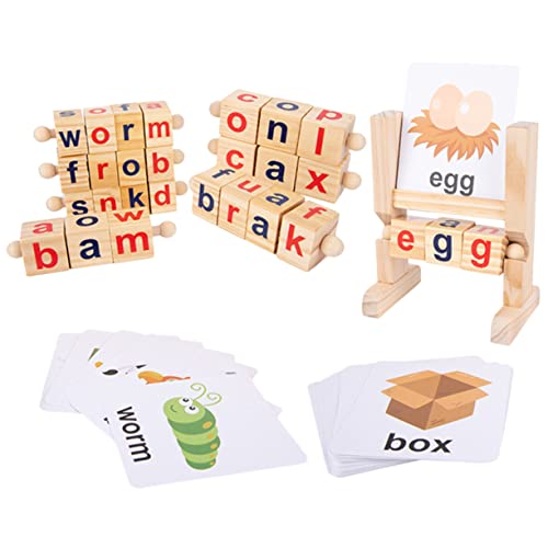 BESTonZON 1 Satz Wort Früherziehung Spielzeug ABC-blöcke Rechtschreibspiele Lernkarten Lesen Rotierende Buchstabenblöcke Puzzle-Spielzeug Lernspielzeug Für Kinder Karten Für Kinder Holz von BESTonZON