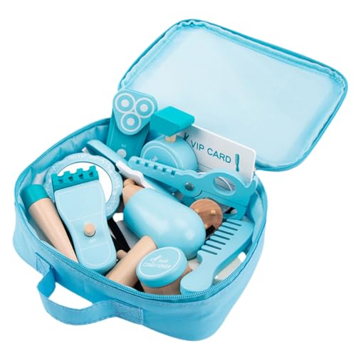 BESTonZON 1 Satz holzspielzeug Set for für Haarschnitt Friseur Spielzeugset Schönheitssalon Kinderspielzeug hölzern Sky-Blue von BESTonZON