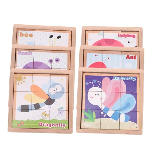 BESTonZON 1 Satz sechsseitige Malbausteine Puzzle-Spielzeug Kindergarten Sortierrätsel Cartoon-Puzzle Kinder Puzzle rätselbuch Kinder Toys for lustiger Puzzleblock Kinderspielzeug Holz von BESTonZON