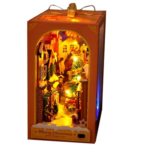 BESTonZON 1 Set Handgefertigte DIY Hütte Tc38 Buchstütze 3D Dreidimensionales Holzmontagemodell Ornamente Weihnachtsdorf Bausätze Dekorationen Papier Orange von BESTonZON