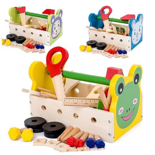 BESTonZON 1 Set Holzspielzeug Tragbare Cartoon Werkzeugkiste Multifunktionale Werkzeugbox Lernspielzeug Für Jungen Und ädchen von BESTonZON