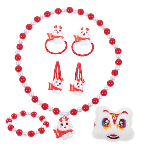 BESTonZON 1 Set Kinder Schmuckset Halsketten Anziehkleidung Für Kleine Mädchen Schmuck Mädchen Schmuck Mädchen Halskette Für Mädchen Halskette Kinder Ringe Harz Rot von BESTonZON