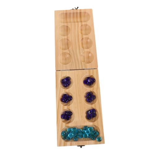 BESTonZON 1 Set Mancala-brettspiel Für Kinder, Faltbares Holzbrett, 48 Stück Mancala-Steine, Tragbares Marmorspiel Für Reisen, Faltbares Hölzernes Mancala-brettspiel von BESTonZON