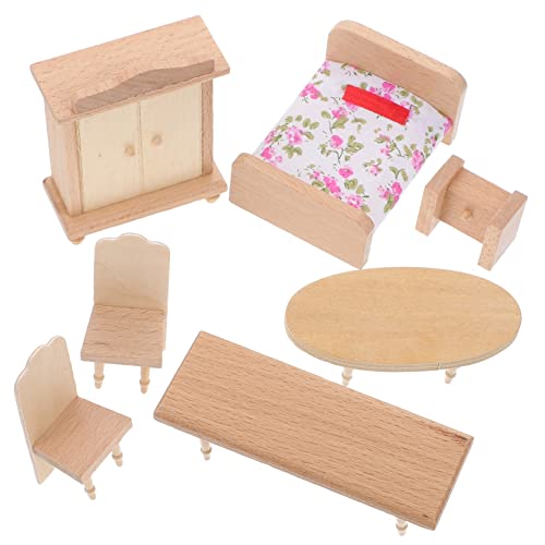 BESTonZON 1 Set Mini Tisch Und Stühle Kinderspielzeug Puppenhausmöbel Puppenhauszubehör Puppenhaus Puppenbett Puppenhauszubehör Puppenhausmöbel Puppenstuhl Holz von BESTonZON