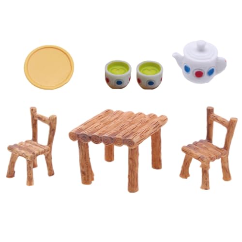 BESTonZON 1 Set Miniatur Tee Set Teekannen Tee Töpfe Tee Tassen Mini Spielzeughaus Dekoration Puppe Puppenmöbel Tee Tassen Entzückende Miniaturstuhl Plastik von BESTonZON