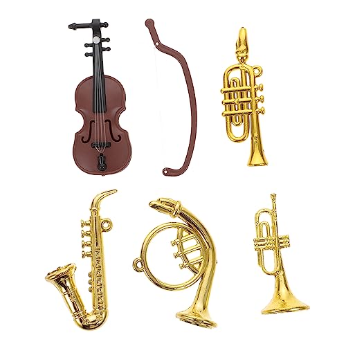 BESTonZON 1 Set Miniatur Violine Und Saxophon Modell Musikinstrumente Für Puppenhaus Dekoration 5 Teiliges Set Mit Trompete Gebogenem Blasrohr Und Geradem Blasrohr Ideal Für Kreative von BESTonZON