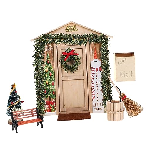 BESTonZON 1 Set Puppenhaus Weihnachtsdekoration Miniatur Puppenhaus Tür & Szene Modell Für Kreative Minihaus Weihnachten Holzfarbene Accessoires Für Puppenhausgestaltung von BESTonZON