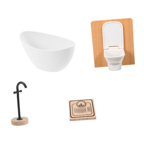 BESTonZON Sicheres Lustiges Miniatur-Badezimmer-szenenset für Puppenhäuser Toilette Badewanne und Wasserhahn Zum Spielen und Als Zimmerdekoration für Jungen und Mädchen von BESTonZON