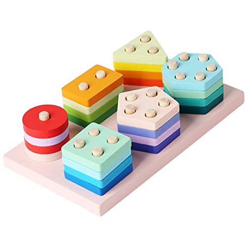 BESTonZON 1 Set Säulen Set Passende Bausteine Formpuzzle Für 1–3 Lernspielzeug Formstapelspielzeug Sportspielzeug Montessori Sortierspielzeug Holz von BESTonZON