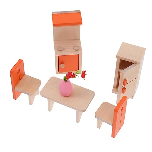 BESTonZON 1 Set Spielhaus Spielzeug Mini Küche Spielzeug Rollenküche Spielsets Mini Möbel Modell Spielküche Zubehör Puppenhaus Esszimmerstühle Kinderspielzeug Holz Orange von BESTonZON