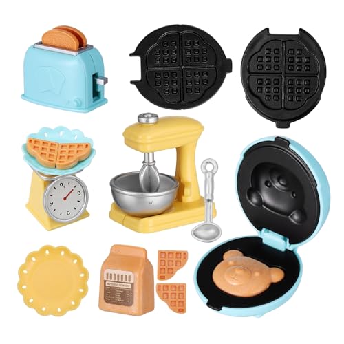 BESTonZON 10-Teiliges Miniatur-Puppenhaus-Küchenset 1:12 Mini-Zubehör Mit Waffeleisen Toaster Küchenmaschine Mini-Puppenhaus-Küchenspielzeug Mini-Küchenset Für Rollenspiele Und von BESTonZON