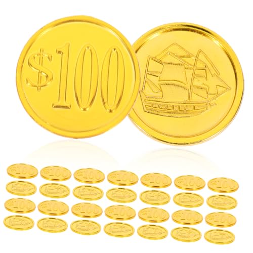 BESTonZON 100st 100 Piratenmünzen Spielspielzeug Für Den Haushalt Piratenzubehör Für Kinder Piraten-Edelsteine Piratenspielzeug Simulationsschatz Kinderaccessoire Spielgeld Plastik Golden von BESTonZON