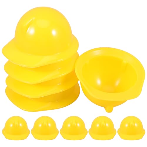 BESTonZON 10 Stück Miniatur bauhut Bauhelm Puppen Hut Kinder Spielzeug Helm Schutzhelm Weinflasche Abdeckung Stopper, Mini-Bauhut Lutscher-Süßigkeitshut Vogelhelm winzig Schutzhelm Safety Helmet von BESTonZON