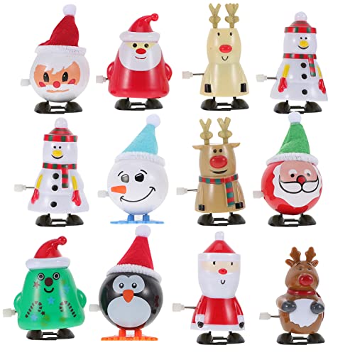 BESTonZON 12 Stück Weihnachts-Aufziehspielzeug, Pinguin-Rentier-Weihnachtsbaum, Schneemann, Weihnachtsmann, Aufziehspielzeug, Weihnachtsdekorationsfiguren von BESTonZON