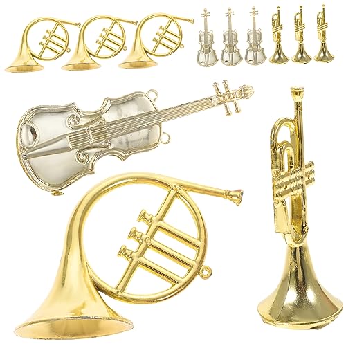 BESTonZON 12St Geigenspielzeugmodell Weihnachts Party weihnachtsbaumdeko Mini-Trompete Miniatur-Geigenfigur Weihnachtsdekorationen für zu Hause Musikinstrumentenmodell Plastik Golden von BESTonZON