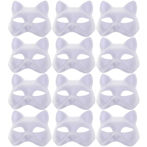 BESTonZON 12St Handbemalte Zellstoffmasken Maske reinigen Halloween-Maske Maskerade-Katze-Cosplay Gruselige Maske halloween deko weihnachtsdeko Partymasken Rohlinge basteln Papier Weiß von BESTonZON