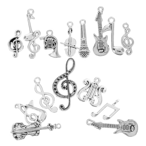 BESTonZON 14st Musikzubehör Gitarren-Charme Niedliche Instrumentenanhänger Musiknoten-anhänger Geigenanhänger Gitarrenzauber Violine Charme Musiknoten-schmuck Musiknote Charme Metall Silver von BESTonZON