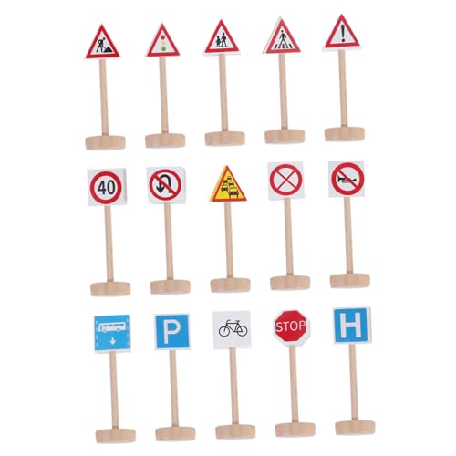 BESTonZON 15 Teiliges Holzspielzeug Set Mit Verkehrszeichen Für Lernspielzeug Zur Verkehrserziehung Und Von Verkehrswissen Bunte Straßenschilder Zum Und Entdecken von BESTonZON