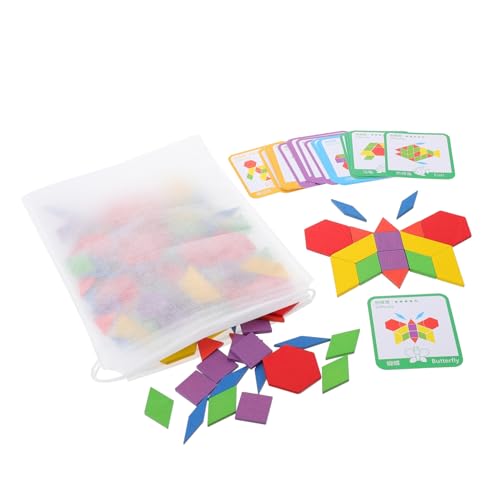 BESTonZON 155 Stück Tangram interaktives Spielzeug Interactive Toys Kinder laubsäge Lernspielzeug für Kinder Frühpädagogisches Spielzeug Kinderhandspielzeug Cartoon-Blöcke hölzern von BESTonZON