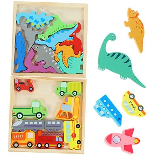 BESTonZON Spielzeug Kinder Kinder Spielzeug 2 Boxen Mit Holzpuzzle Pädagogisches Puzzle Für Lernspielzeug Mit Bunten Dinosauriern Und Fahrzeugen Ideales Für Kleinkinder Und Vorschulkinder von BESTonZON