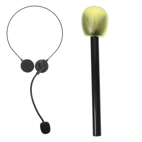 BESTonZON 2 STK Promi-Kleid Retro-Mikrofon Sternmikrofon Abschlussball-Mikrofon Sterne-Kopfhörer Mikrofon Requisiten Gesang Mikrofon Cosplay-Headset gefälschte Mikrofonstütze Plastik Golden von BESTonZON