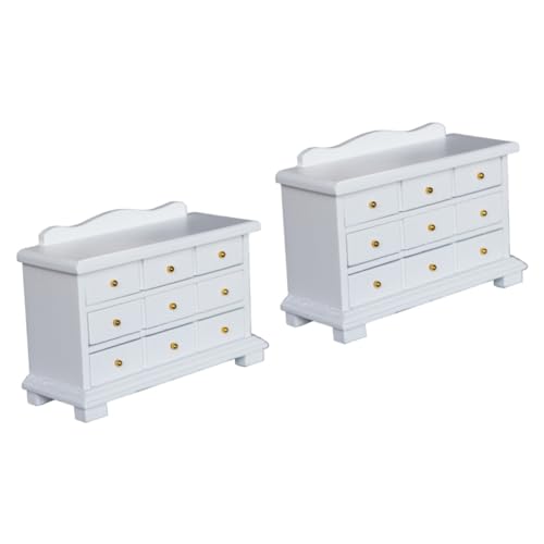 BESTonZON 2 STK Puppenhaus Schublade Schubladenschrank Holzdekor Schlafzimmer möbel Bedroom Furniture Modelle Ornament Mini- -Dekor Miniatur-Schrankmodell hölzern Minischrank Kommode Weiß von BESTonZON