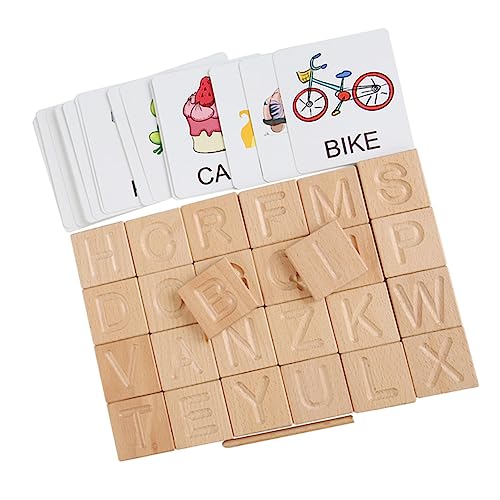 BESTonZON 2 Sätze Englische Beschreibungsbausteine Spielzeug Für Kinder Lernspielzeug Schreibtafel Für Kinder Alphabet-lernkarten Kinderspielzeug Spielset Für Kinder Puzzle Hölzern Buchstabe von BESTonZON