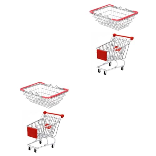 BESTonZON 2 Sätze Essenskorb aus Eisen quadratischer Mini-Frittierkorb Mini-Supermarktwagen Früchtekorb einkaufskorb Storage Baskets Mädchenspielzeug einkaufstrolley Kinder-Einkaufsspielzeug von BESTonZON