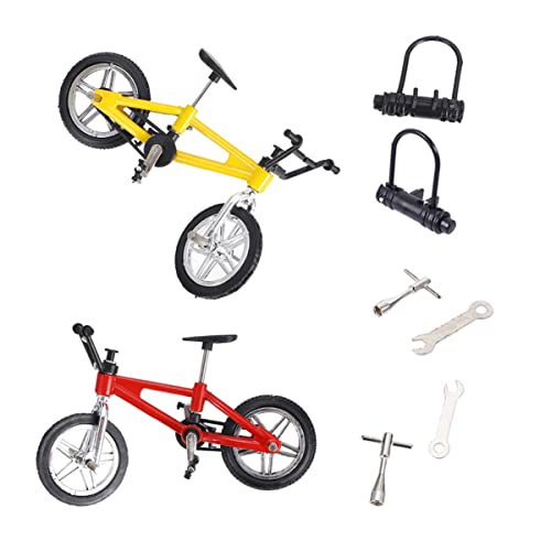 BESTonZON 2 Sätze Fingerrad Fingerfahrräder Heimtrainer Kinder Mini-Spielzeug Schreibtisch-wettkampfspielzeug Fingerspielzeug Desktop-Spielzeug Mini-Bikes Mini-fingerbikes Aluminiumlegierung von BESTonZON