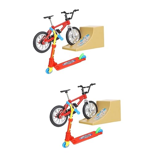 BESTonZON 2 Sätze Fingerrad Minispielzeug Für Kinder Mikrospielzeug Spielzeuge Finger Fahrradrampe Griffbrett Minirampe Minibike Mini-Fahrrad Fingerbikes Und Scooter Heimtrainer Plastik Rot von BESTonZON