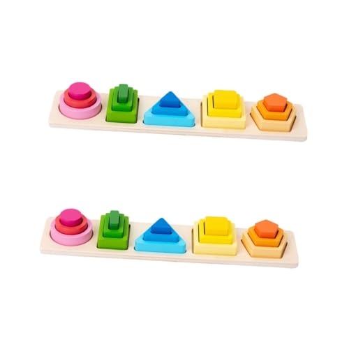 BESTonZON 2 Sätze Geometrie-Puzzle Bausteine Spielzeug Spielsachen Puzzlematte Puzzlekarte Jigköpfe Bauklötze Farbblöcke Formen Kleinkind-Form-Puzzle Formpuzzle Für Kinder Holz Colorful von BESTonZON