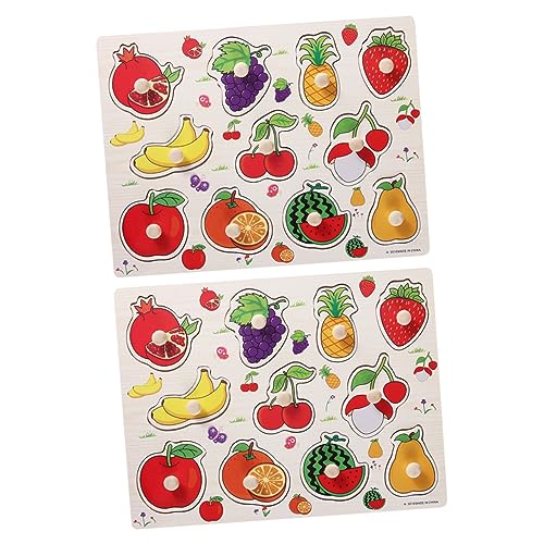 BESTonZON 2 Sätze Greifbrett Für Obst Obst-Puzzle-Spielzeug Lernspielzeug Für Kinder Puzzle-Brett Kinderpuzzle Lernspielzeug Pädagogisches Spielzeug Puzzle-Spielzeug Für Kinder Hölzern von BESTonZON