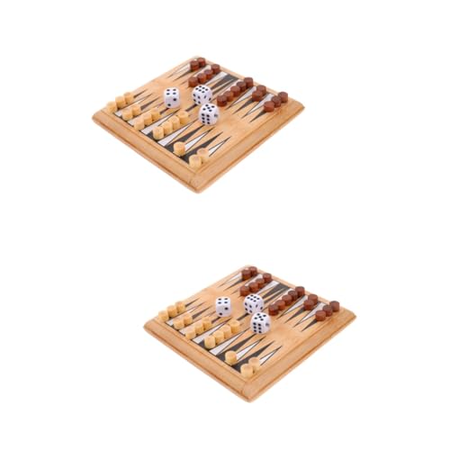 BESTonZON 2 Sätze Mini-Backgammon Pädagogisches Spielzeug Backgammon-Spiel Sling-Puck-Spiel Desktop-Spielzeug Mini Schach Strategisches Brettspielspielzeug Klassisches Spielzeug Bambus von BESTonZON