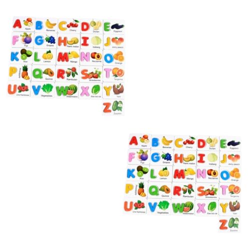 BESTonZON 2 Sätze Obst-Gemüse-Puzzle für Kinder rätselbuch Kinder kinderpuzzle für Kinder Spielzeug ABC-Alphabet-Buchstabenkarten englische Buchstaben passende blöcke Hölzern von BESTonZON