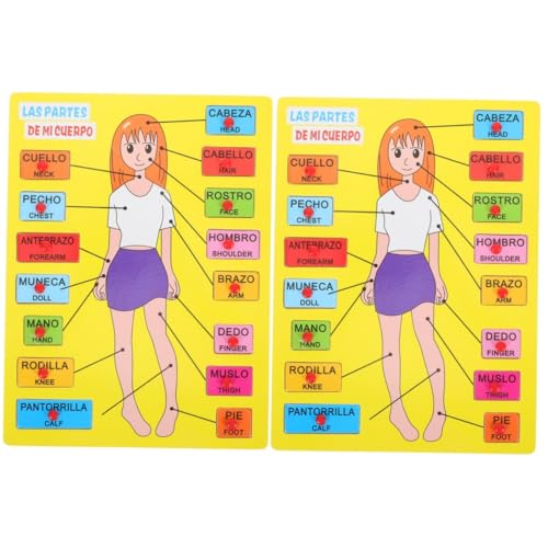 BESTonZON 2 Sätze Spanisches Rätsel Menschliche Körperteile Spielzeug Puzzle des Menschlichen Körpers Puzzle-Spielzeug Für Den Menschlichen Körper Anzieh-steckpuzzle Anatomie-Puzzle Holz von BESTonZON