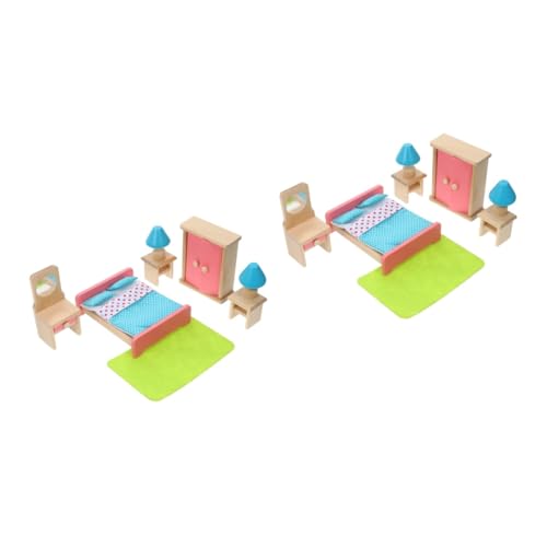 BESTonZON 2 Sätze Spielhaus Spielzeug miniküche Mini einbauküche Miniaturspielzeug Puppenhaus-Miniatur-Ornament Bett Kinderspielzeug Wohnkultur Mini-Hausschrank Mini-Handwerk kleines Mädchen von BESTonZON