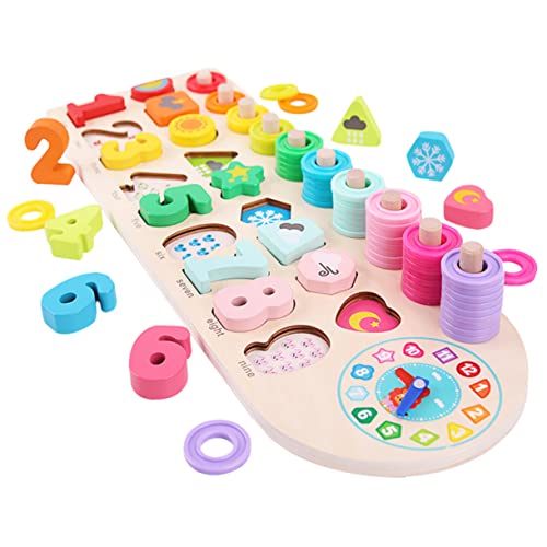 BESTonZON 2 Sätze Spielzeug mit geometrischer Form Sortierstapelspielzeug aus Holz Sportspielzeug für Kinder Kinderspielzeug Kinder rätsel Uhr-Puzzle-Brett Kinder Formen kognitives Spielzeug von BESTonZON