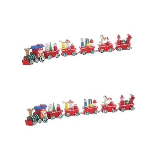 BESTonZON 2 Sätze Weihnachts Zug Ornamente Christmas Train Set weihnachtszug-Set Weihnachtsornament Zug Figuren trainieren Zugdekor Weihnachtsdekorationen Zug dekor Holzeisenbahn Spielzeug von BESTonZON