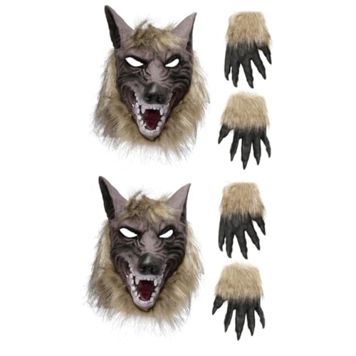 BESTonZON 2 Sätze Wolf-Handschuh-Maske Halloween-Kostüm für Erwachsene Halloween-Cosplay-Zubehör halloween schminke halloween make up Halloween-Kostüme für Kinder -Outfits Wolfsmaske von BESTonZON