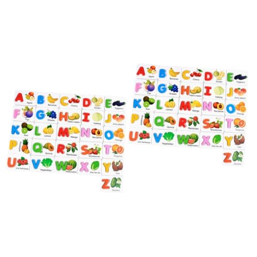 BESTonZON 2 Sätze englische Buchstaben passende blöcke Kinder Puzzle rätselbuch Kinder Puzzle Jigsaw Puzzle Game Spielzeug ABC-Alphabet-Buchstabenkarten Obst-Gemüse-Puzzle für Kinder Hölzern von BESTonZON