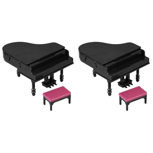 BESTonZON 2 Set Miniatur Dollhouse Grand Piano Mini -Klavierhockerspielzeug Mini -Klaviermodellmodell Miniaturpuppenhaus Dekoration Zubehör Miniatur Klavierhocker Musik Score Doll House von BESTonZON