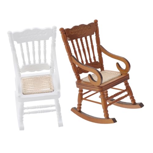 BESTonZON 2 Stück Maßstab Holzstuhl mit Handgefertigtem Seilsitz Braun Weiß Vintage Puppenmöbel Zubehör BESTonZON 2 Stück Maßstab Holzstuhl mit Handgefertigtem Seilsitz Braun Weiß Vintage Puppenmöbel Zubehör von BESTonZON